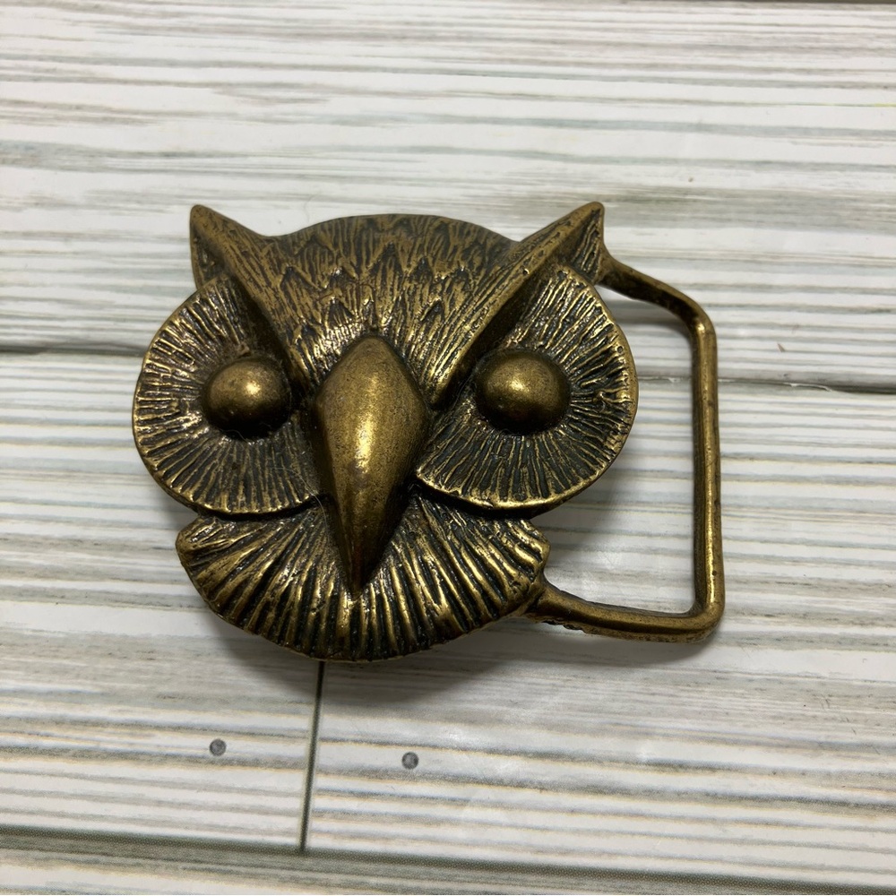 Vintage Metal OWL Face Belt Buckle 1970's Mid Century Kitsch Retro Fashion